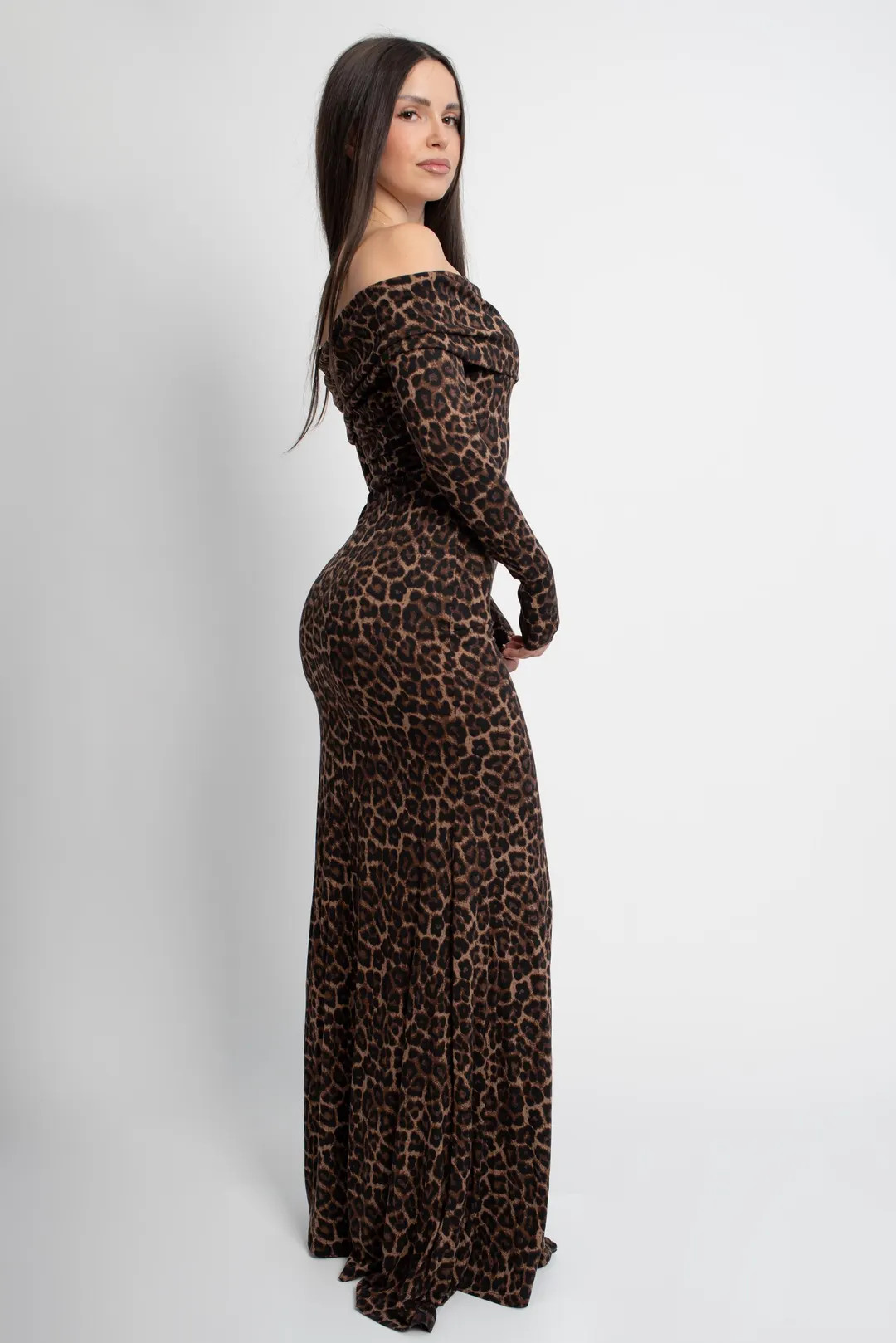 Off-Shoulder Leopard Bodycon Dress: Long Sleeve Evening Gown | Etsy (US)