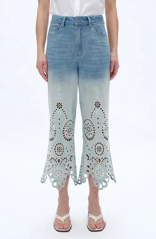Bayeas Eyelet High Waist Crop Wide Leg Jeans in Light Blue at Nordstrom, Size 24 | Nordstrom
