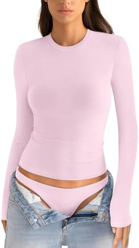 Womens Cotton Long Sleeve Shirts Crew Neck Fitted Basic Going Out Outfits Undershirt Spring Fall ... | Amazon (US)