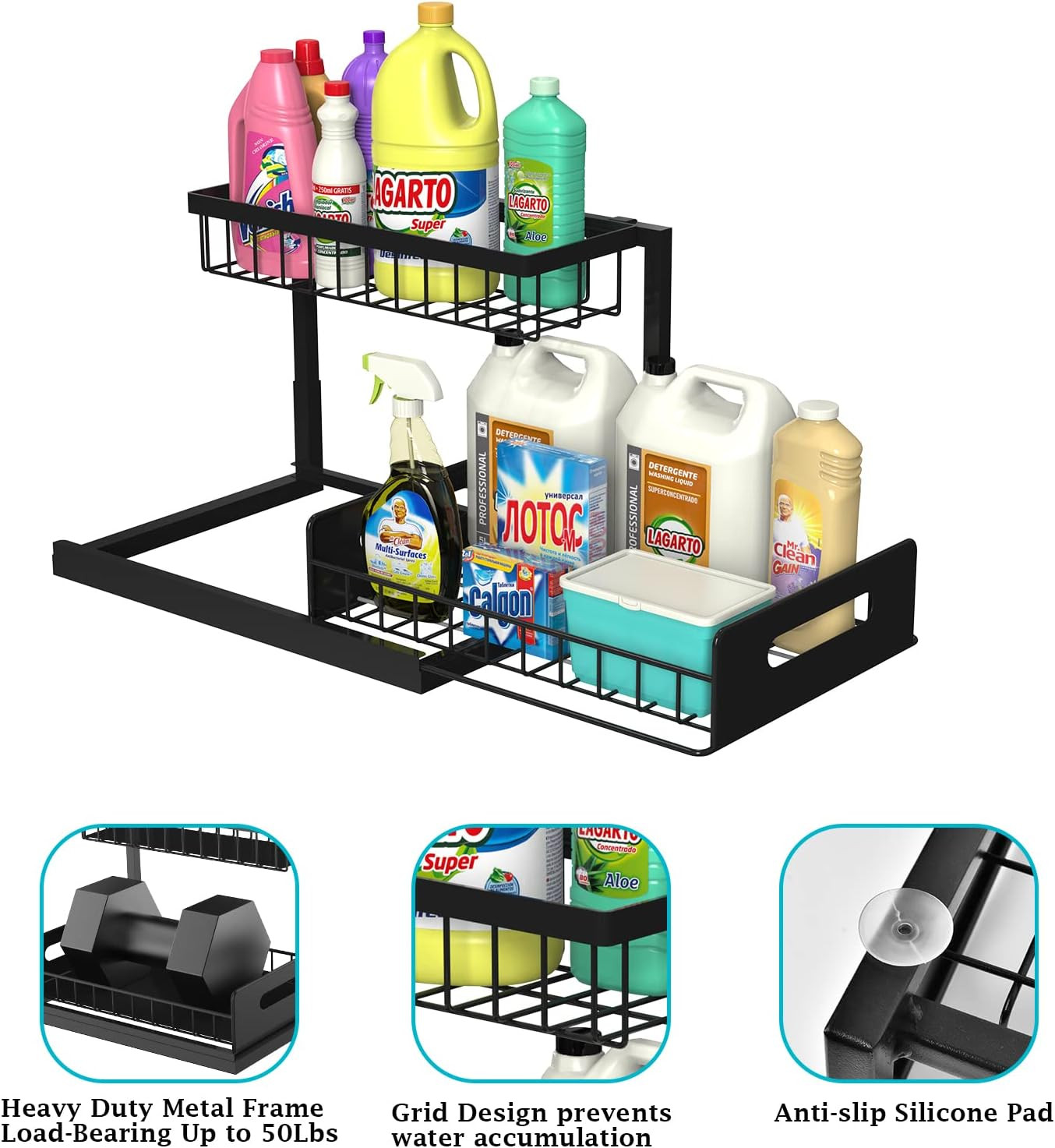 REALINN Under Sink Organizer, Pull Out Cabinet Organizer 2 Tier Slide Out Sink Shelf Cabinet Stor... | Amazon (US)
