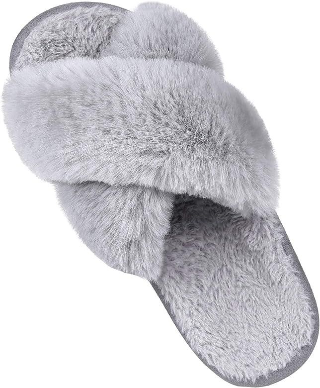 Women's Soft Plush Lightweight House Slippers Non Slip Cross Band Slip on Open Toe Cozy Indoor Ou... | Amazon (US)