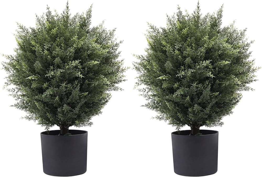 21” Artificial Cedar Outdoor Artificial Shrub Sunlight Resistant Leafy Potted Plant Plant for I... | Amazon (US)