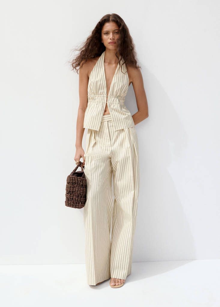 Pinstripe wide leg trousers yellow - Women - 2 - MANGO | Mango (US/MX/AU)
