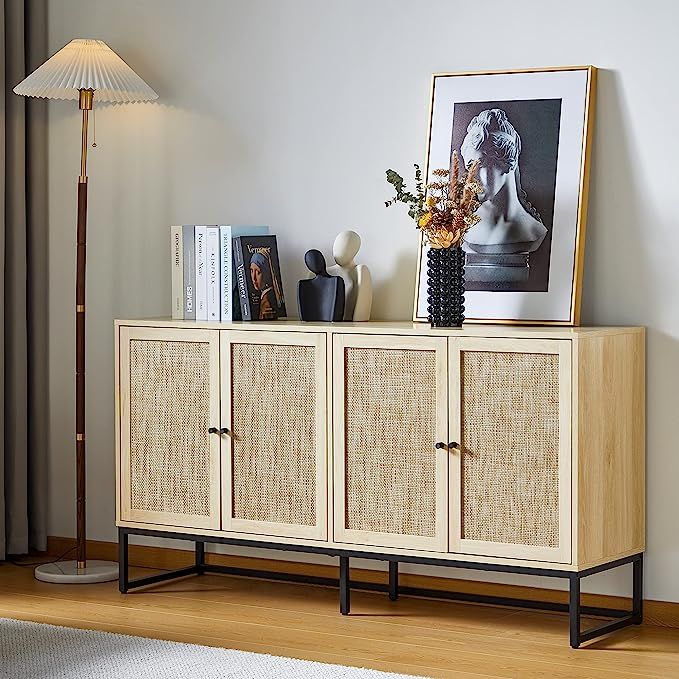 Modern Sideboard Cabinet, Accent Storage Cabinet with Rattan Doors and Adjustable Shelves, Freest... | Amazon (US)