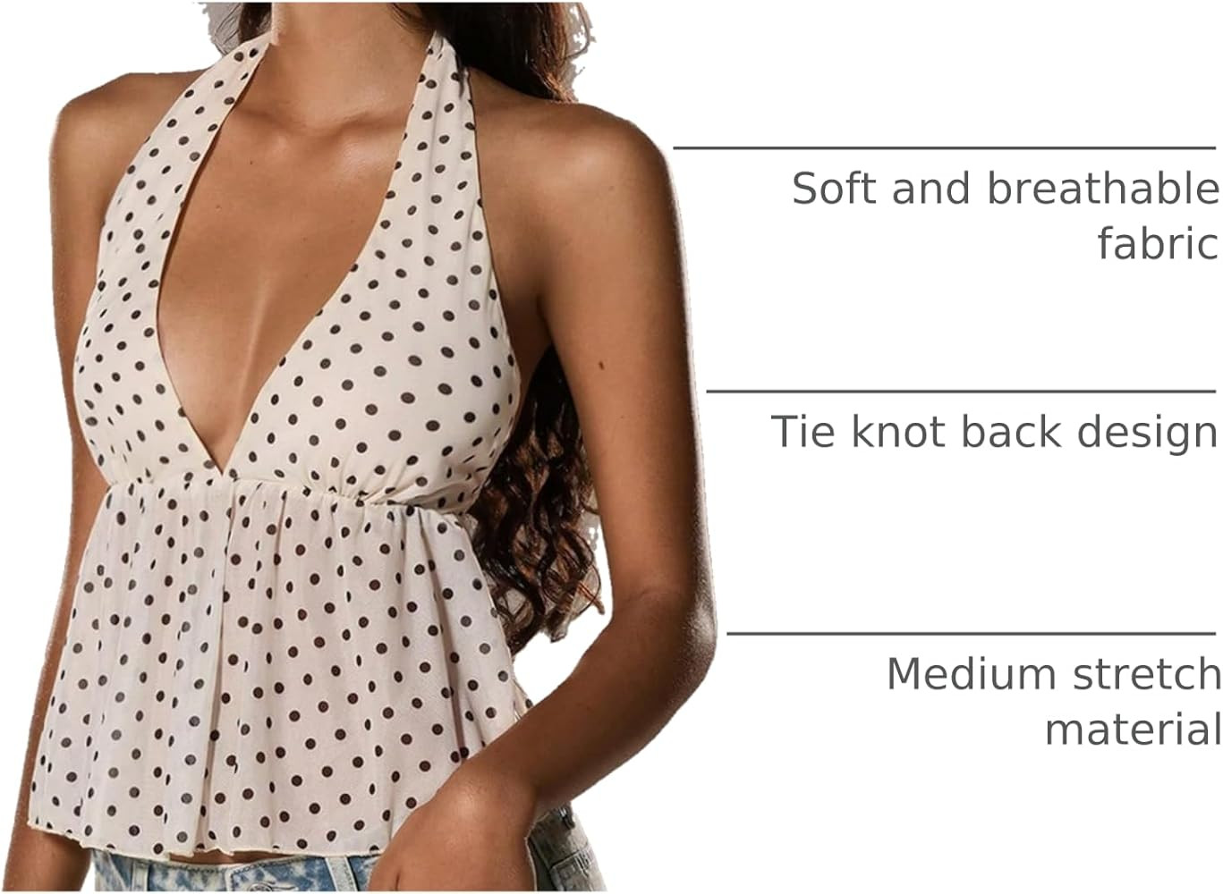 Milumia Women's Y2K Polka Dots Tie Backless Halter Top V Neck Ruffle Hem Peplum Going Out Crop Ta... | Amazon (US)