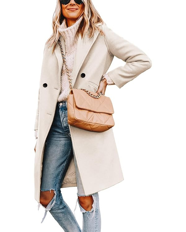 Hooever Women's Winter Wool Coat Casual Notch Lapel Single-Breasted Peacoat | Amazon (US)