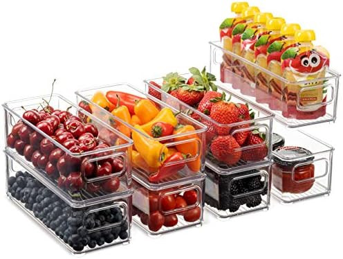 Set Of 8 Stackable Plastic Food Storage Bins - Refrigerator Organizer with Handles for Pantry, Fr... | Amazon (US)