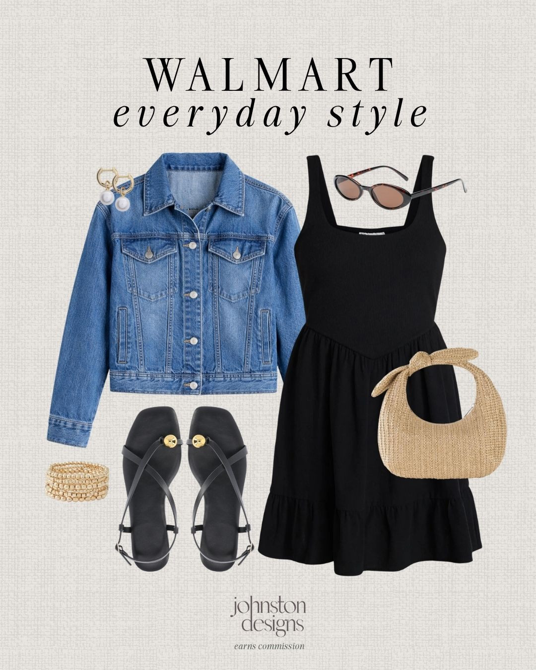 Walmart everyday style. 🤍 An easy, throw-on outfit that still feels put together. Classic staples you’ll wear on repeat!

Walmart fashion, everyday outfit, casual style, black dress, denim jacket, summer outfit, simple style, effortless look, neutral accessories, straw bag, flat sandals, gold jewelry, classic pieces, affordable fashion, weekend outfit, easy outfits, capsule style, minimal fashion, warm weather outfit, timeless basics, outfit inspo. 

 #LTKootd