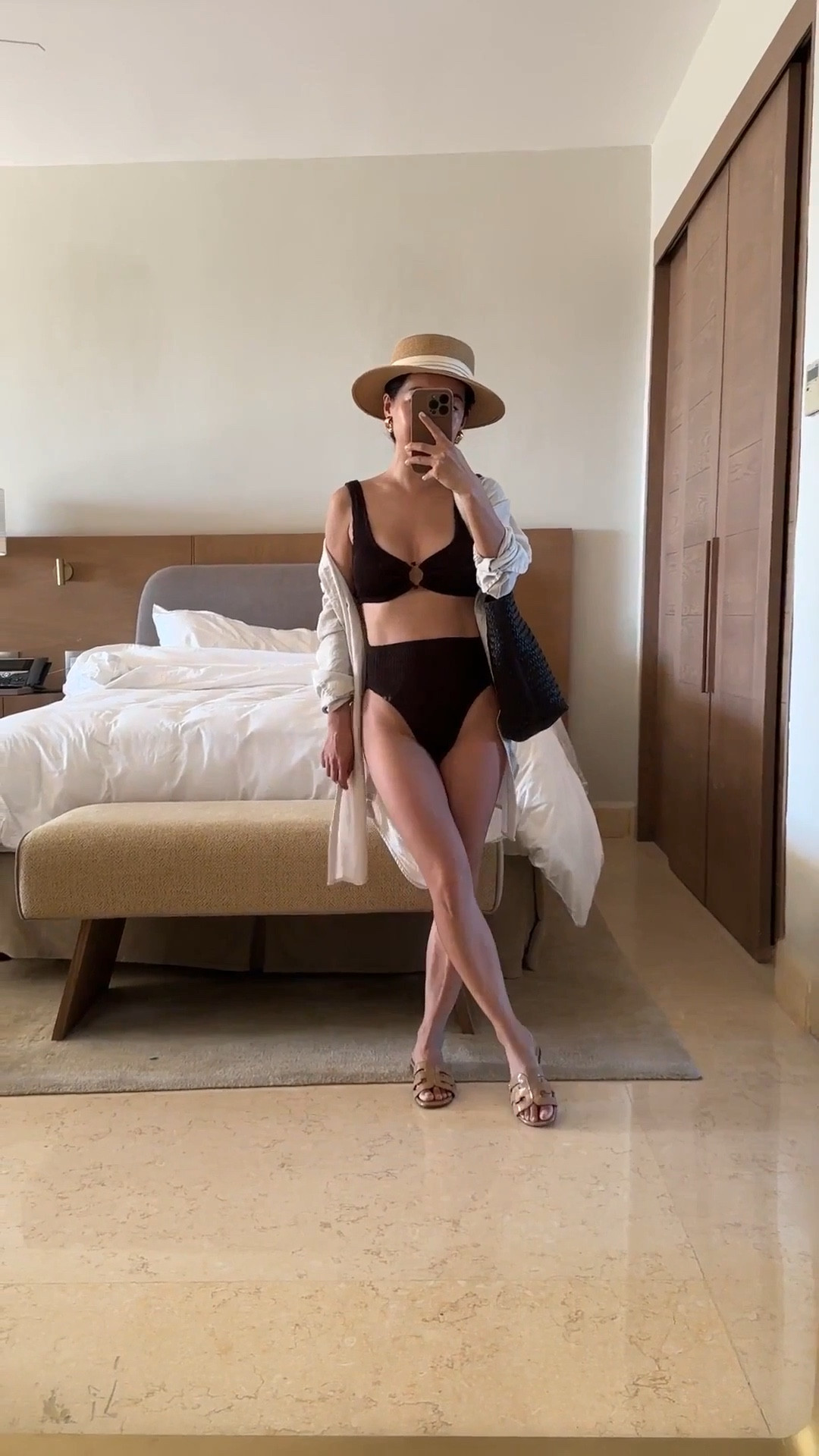 Last day of 40% off sale including swim and linen sets! Mom friendly high rise bikini in fun new colors

• J.Crew O-ring scrunchie bikini top XXS. I could also fit the XS for a little more bust coverage tho straps are a tad longer. 

• scrunchie bikini bottom in inky espresso XXS high rise fit 

• Sam Edelman sandals 5 - I get these wet all the time from the pool or splash pads and they’ve held up great!

• Amazon packable sunhat with an adjustable inner fit. 

• Madewell woven leather tote 

• Heaven mayhem mini earrings super lightweight 

• J.Crew linen cover up shirt xxs runs big and loose but i love the loose coverage from the sun

Swimsuits, bikini, high rise bottoms , resort vacation pool and beach outfits

#LTKSwim #LTKTravel #LTKPetite