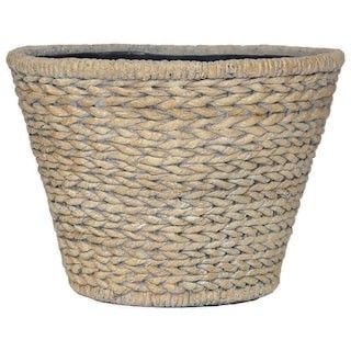 13.5 in. D Composite Round Nesting Faux Woven Pot in White Washed Beige | The Home Depot