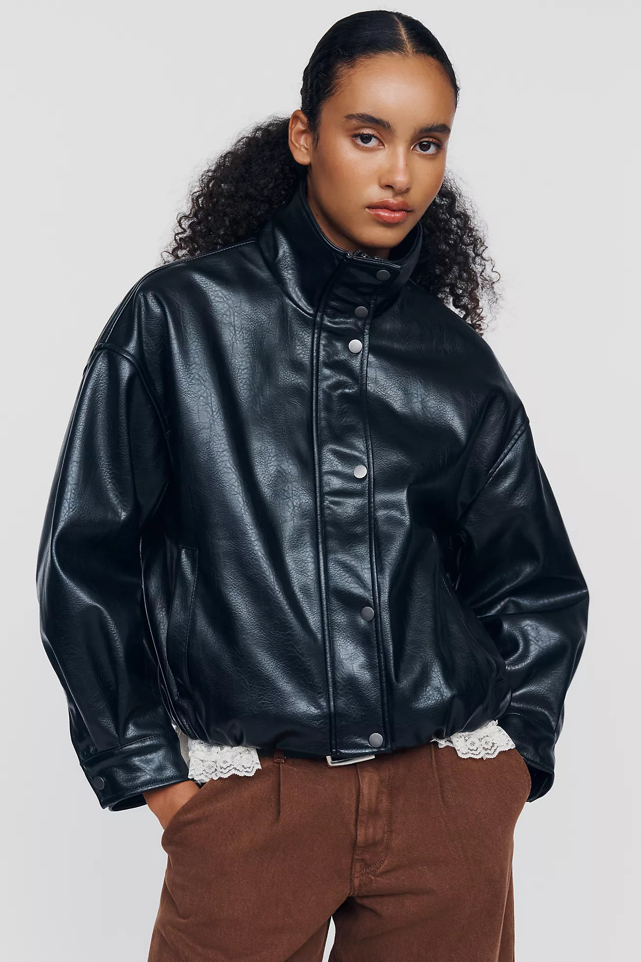 Pilcro Funnel-Neck Faux-Leather Bomber Jacket | Anthropologie (US)