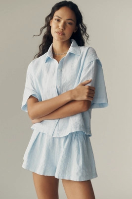 Maeve Cotton Textured Buttondown Shirt | Anthropologie (US)