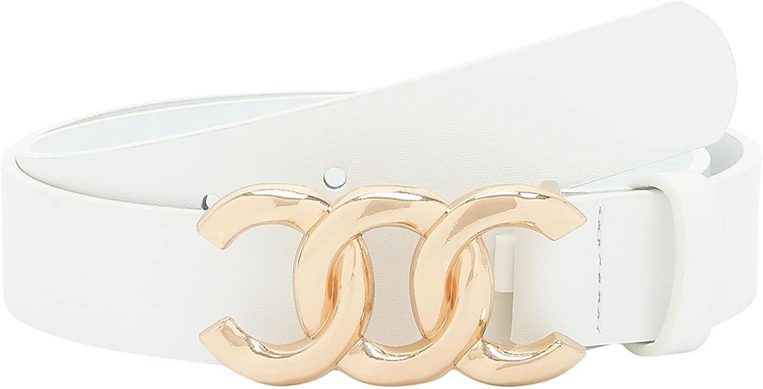 Pettata Women Belt for Jeans Dress Cinch Waist Belt for Ladies Faux Leather Belt with Gold Buckle | Amazon (US)