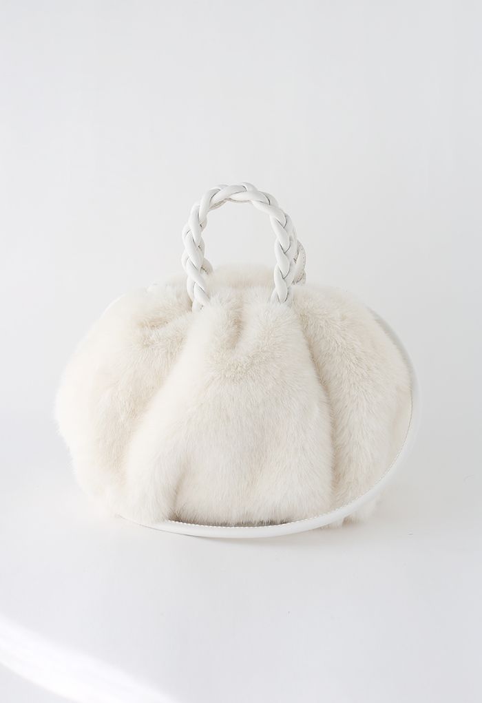 Braided Faux Fur Crossbody Bag in White | Chicwish