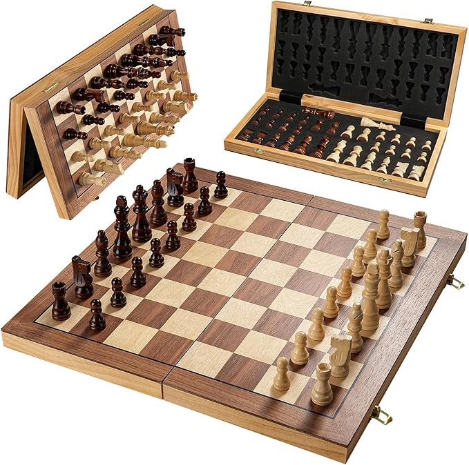 Magnetic Chess Board Set for Adults & Kids, 15" Wooden Folding Chess Boards, Handcrafted Portable... | Amazon (US)