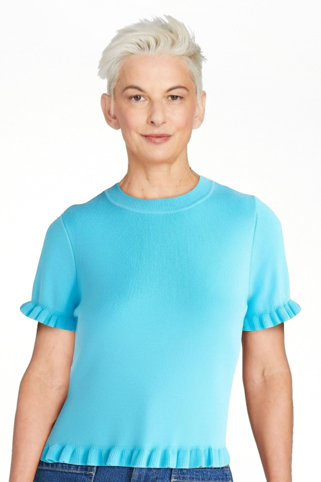 Free Assembly Women\u2019s Ruffle Trim Sweater with Short Sleeves, Lightweight, Sizes XS-XXL | Walmart (US)