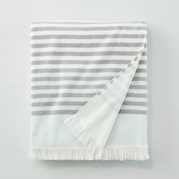 Lightweight Multi Stripe Beach Towel for 2 Cream/Gray/Light Blue - Hearth & Hand™ with ... | Target