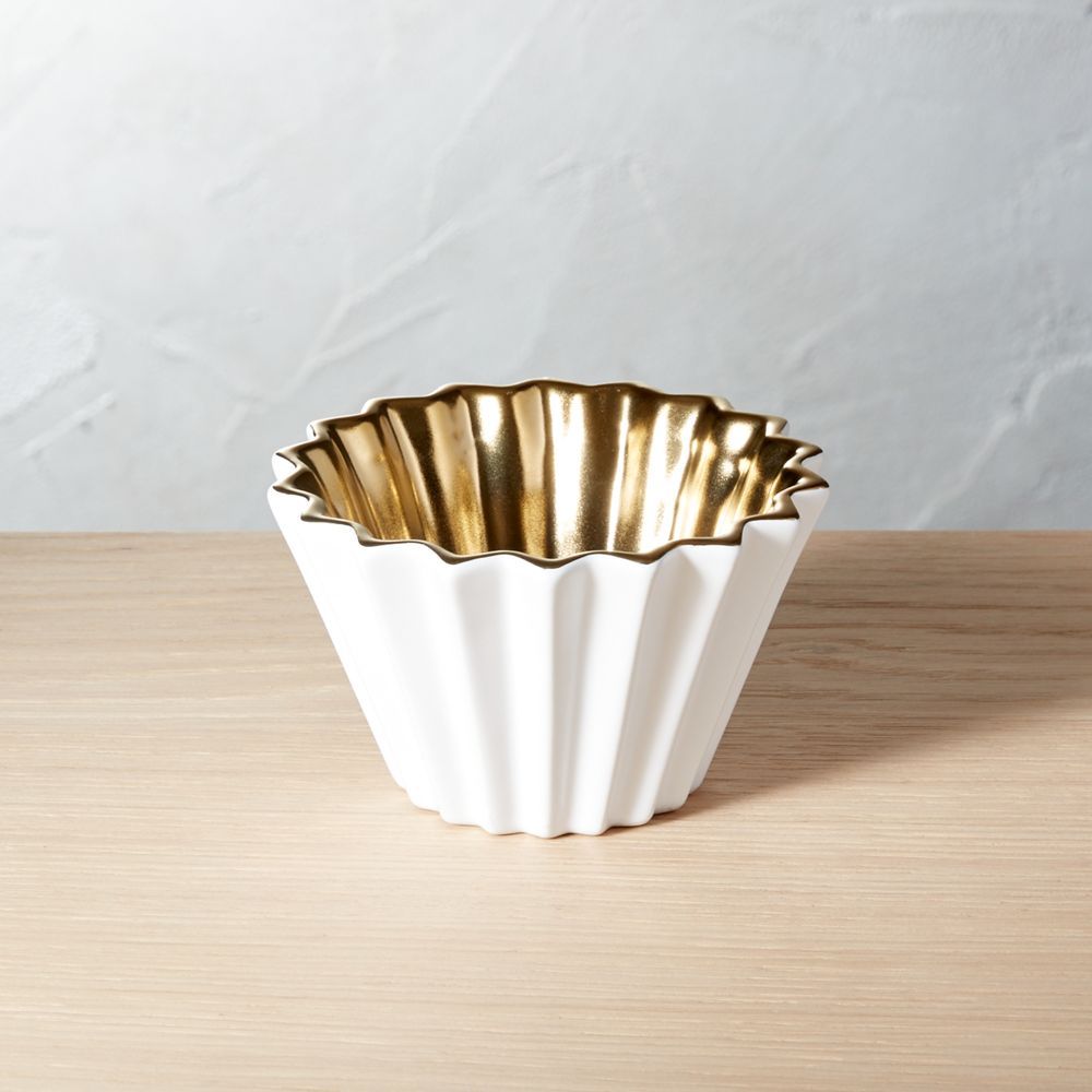 Crinkle White and Gold Bowl | CB2