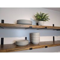 8"" Solid Pine Shelf Black Iron J Brackets, Depth, 1.5"" Thick Solid Wood, Length Made To Your Measurements. You Choose Color | Etsy (US)