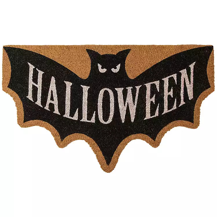 Black Bat Shaped Halloween Coir Doormat | Kirkland's Home