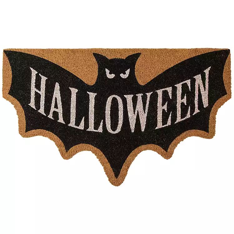Black Bat Shaped Halloween Coir Doormat | Kirkland's Home