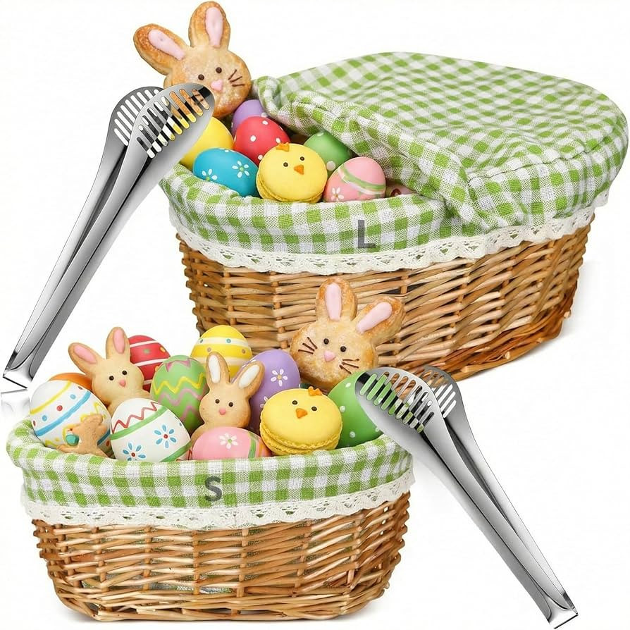 2 Set 11" 12" Easter Wicker Bread Basket for Serving Large Bread Serving Basket Woven with Cover ... | Amazon (US)