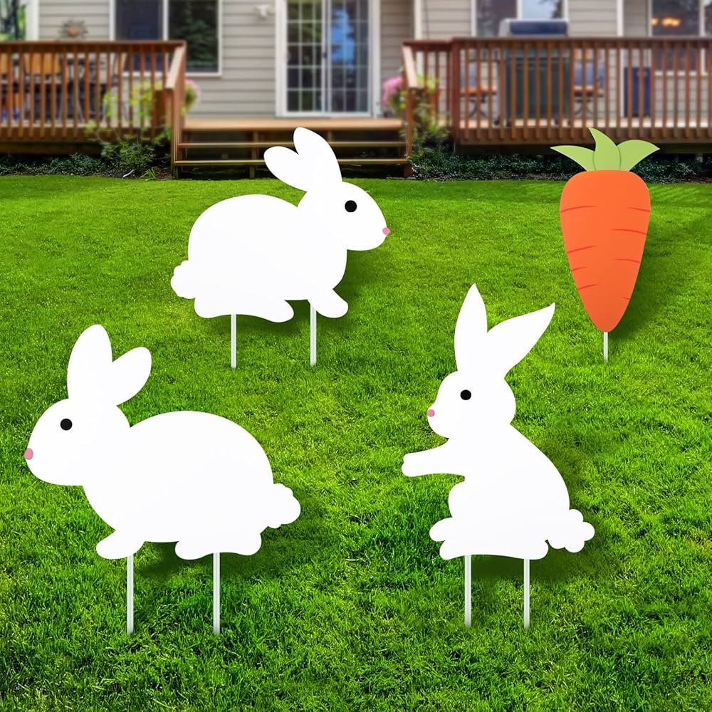 4 Pcs Easter Yard Signs Decorations Double Sided Printing Rabbit Carrot Lawn Sign Easter Decor Bu... | Amazon (US)