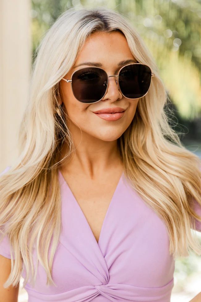 High Profile Gold Frame Black Lens Sunglasses | Pink Lily