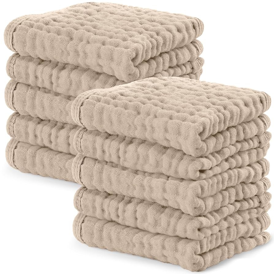Comfy Cubs Muslin Baby Washcloths 10 Pack - Soft 6-Layer Cotton Wash Cloths for Sensitive Skin - ... | Amazon (US)