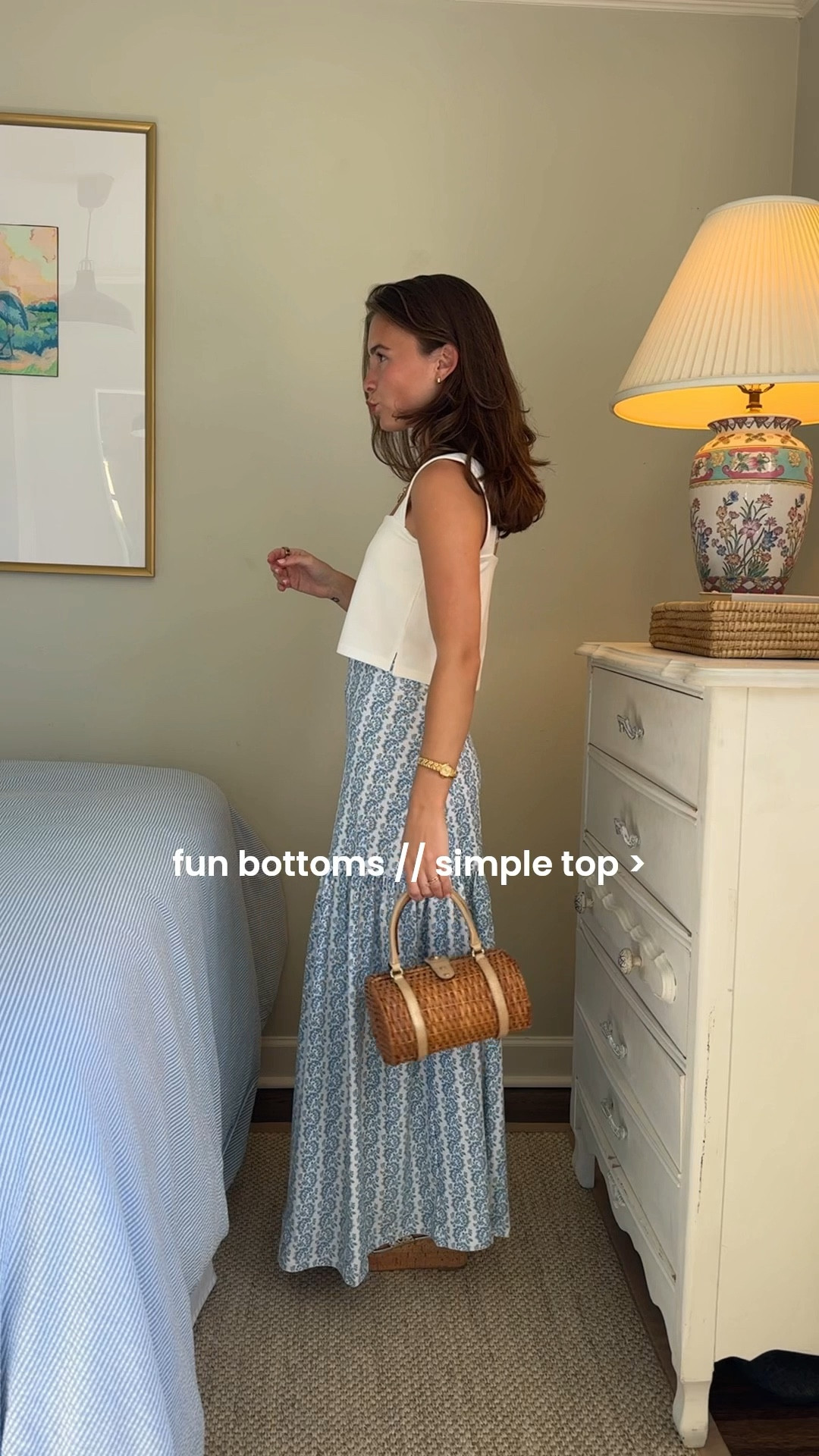 Wearing my usual size (xs) in everything! This skirt is also wrinkle proof - great for spring travels!! These tops are all on my most worn list. #maxiskirt #skirt #springoutfits #springstyle #springoutfitinspo #skirtoutfits #springbreakoutfits #blueandwhite 
