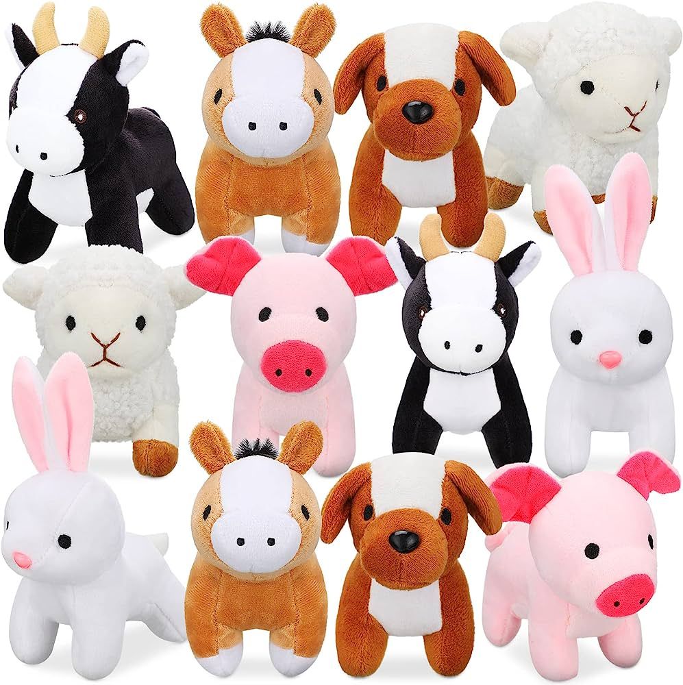 12 Pieces Mini Plush Furry Farm Animal Toys Soft Plush Horse Pig Cattle Rabbit Dog Sheep Doll Stu... | Amazon (US)