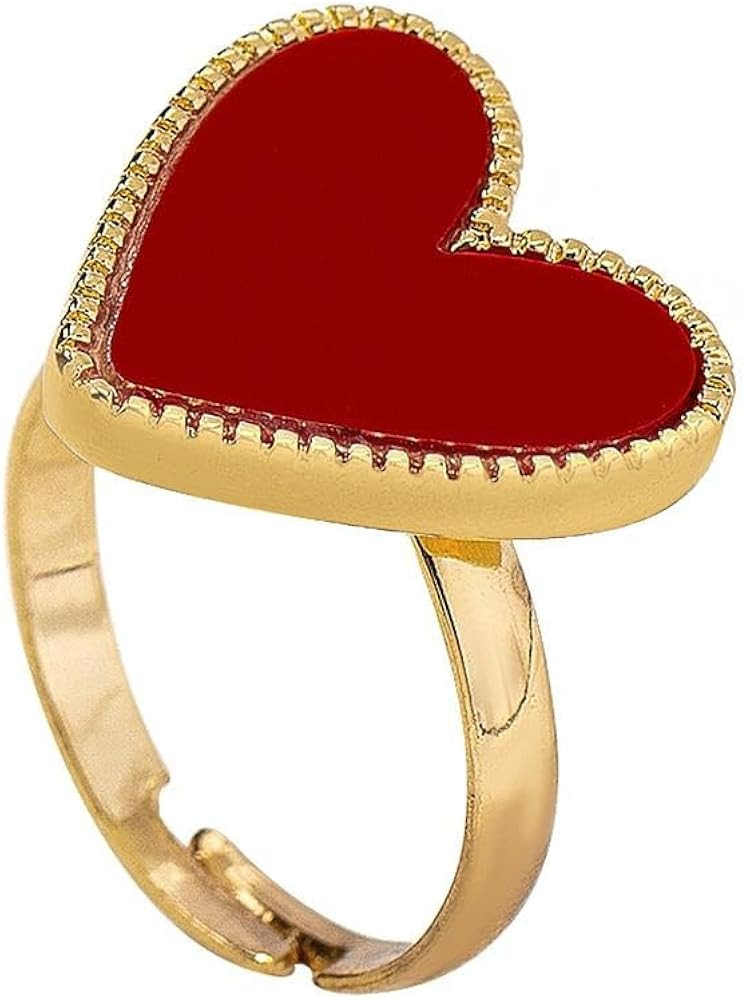 Amazon.com: Red Enamel Cute Sweet Heart Stackable Finger Ring Gold-Tone Plated Simple Adjustable Band Rings Friendship Engagement Wedding Party Festival Accessories Charm Jewelry for Women Girlfriend Valentine: Clothing, Shoes & Jewelry | Amazon (US)