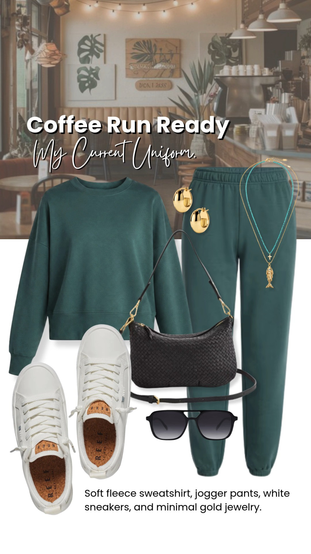 Coffee runs, errands, travel days...this is the matching set I keep reaching for. The soft fleece sweatshirt and joggers are comfortable without looking sloppy, and adding a woven bag, gold jewelry, and white sneakers instantly elevates the whole look.

💡 LTK MADE EASY
❤️ Heart = Support my posts!
🔖 Save = Get sale & restock alerts
📋 Lists = Keep favorites organized
📲 Share = Send lists and products to a friend. Hello, Christmas List!
💬 Comment = Ask me anything about what I'm wearing. :-) 

 #LTKootd #LTKOver40
