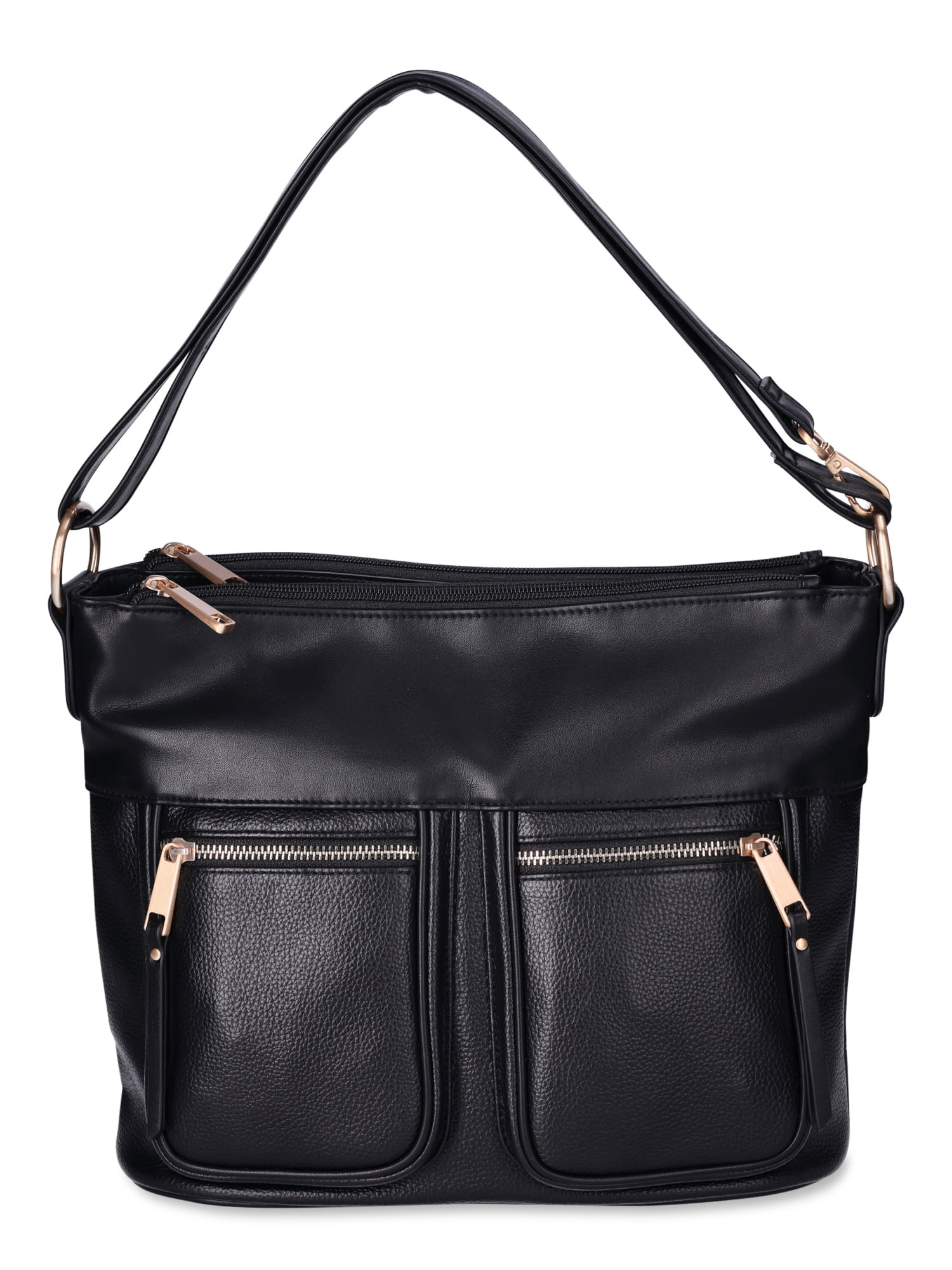 Time and Tru Women's Harlow Convertible Faux Leather Hobo Handbag, Black | Walmart (US)