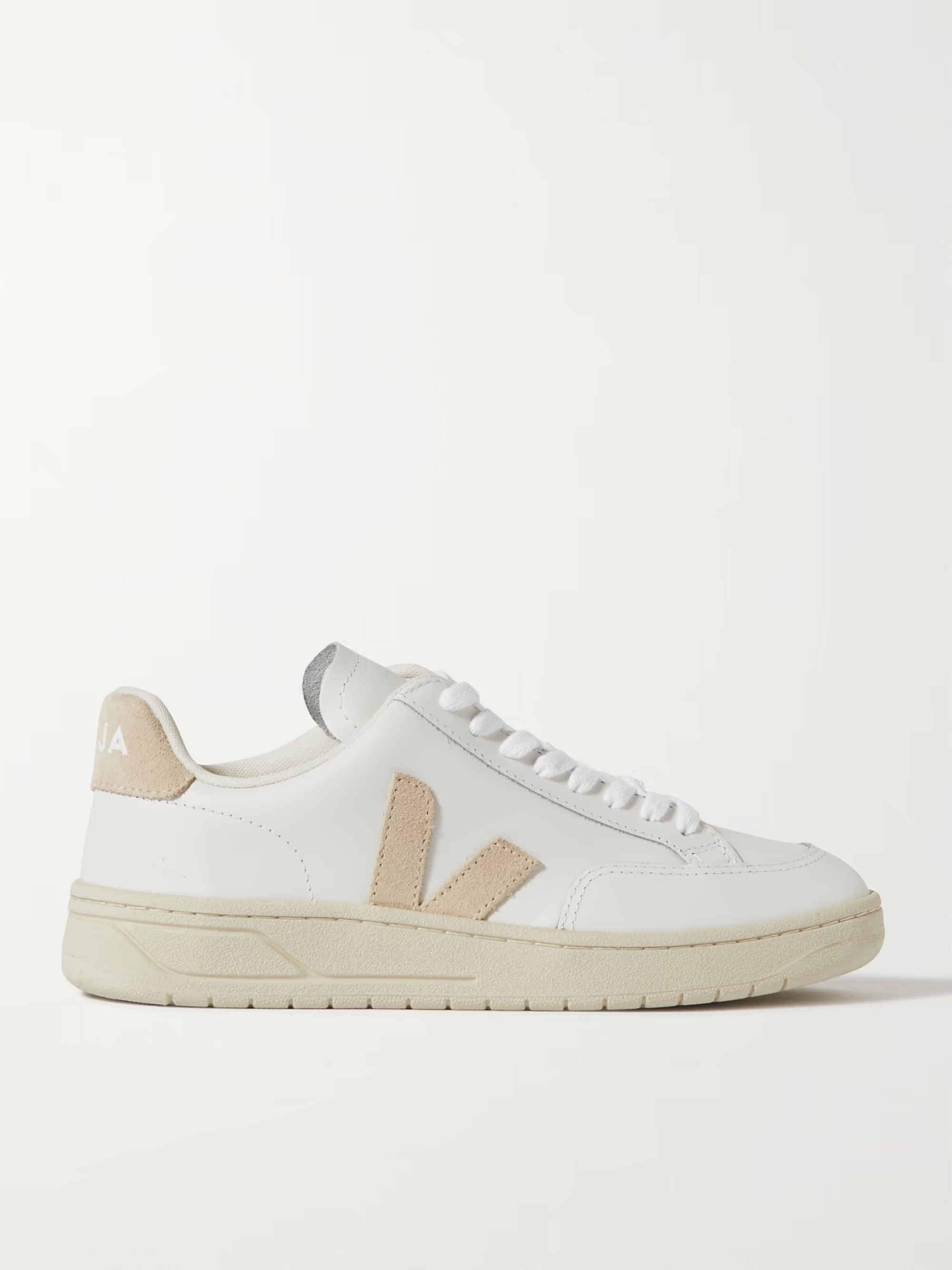 VEJA + NET SUSTAIN V-12 suede-trimmed leather sneakers | NET-A-PORTER | NET-A-PORTER (US)