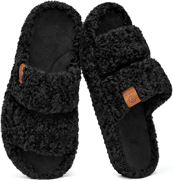 EverFoams Womens Fuzzy Open-toe Slippers Soft Comfy Memory Foam Indoor House Shoes | Amazon (US)
