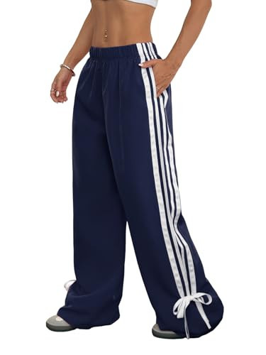 ZAFUL Womens Side Striped Pant Baggy Wide Leg Sweatpants Elastic Waisted Contrast Stripes Loose Fit Trousers | Amazon (US)