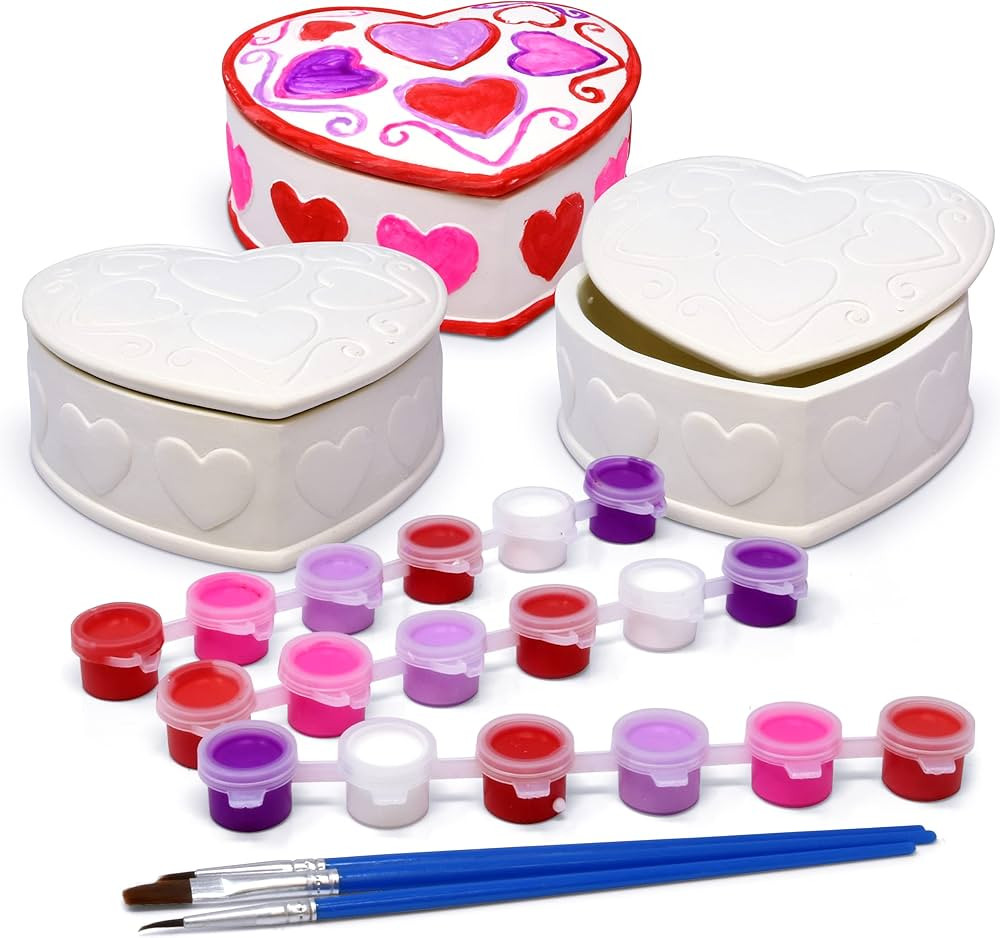 Gift Boutique Paint Your Own Ceramic Valentines Heart Trinket Boxes Craft Kit Set of 3 Unpainted ... | Amazon (US)
