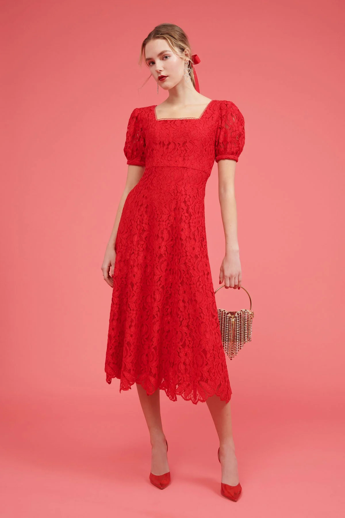 Corded Lace Midi Dress - Red | Rachel Parcell
