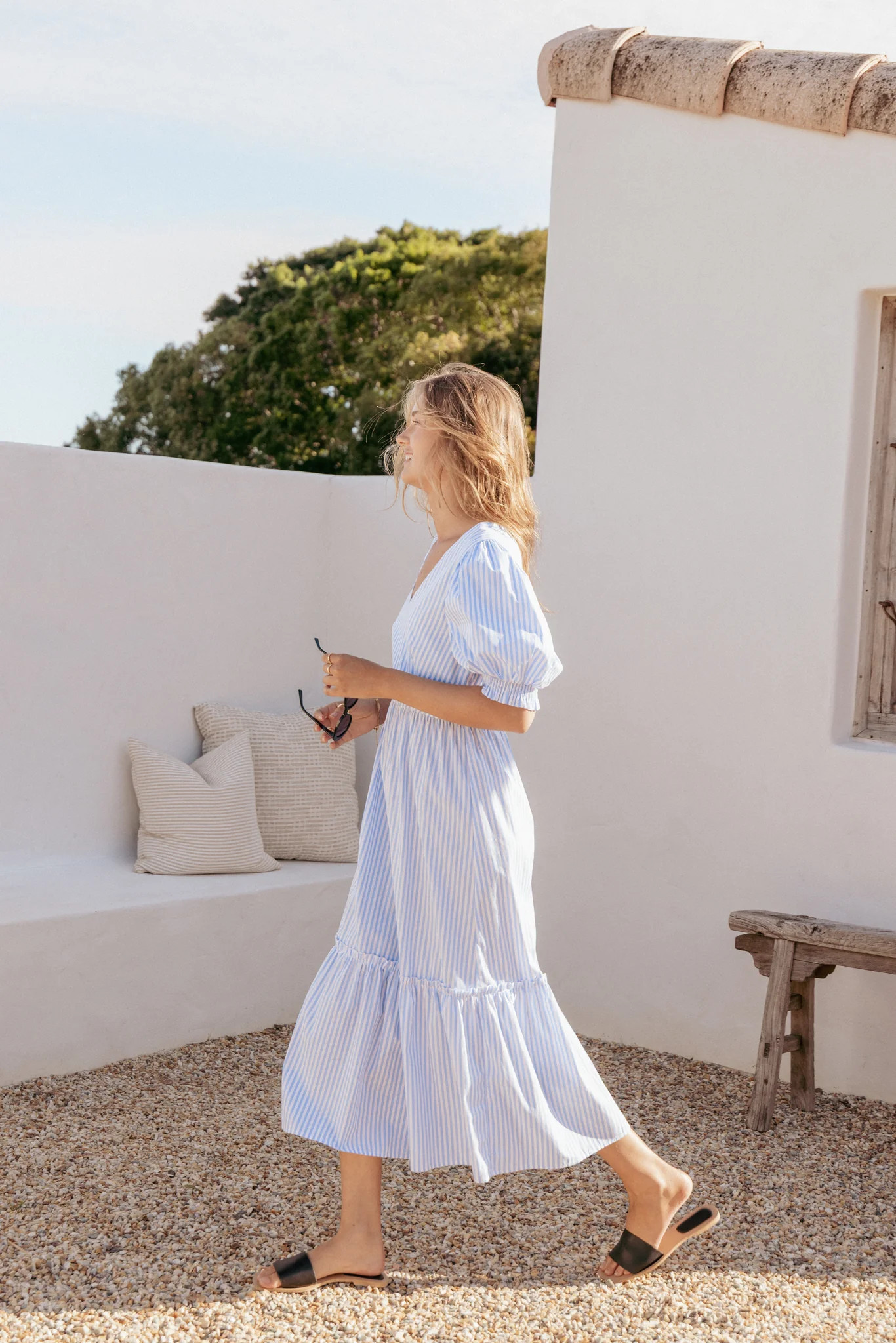 Steele Puff Sleeve Midi Dress - Blue Stripe | Petal & Pup (US)