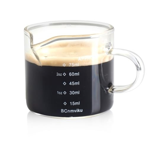 BCnmviku Espresso Glass Measuring Cup Triple Pitcher Milk Cup 75ML Espresso Cups with Handle Espresso Shot Glass with V-Shaped Mouth Clear Glass Espresso Accessories Milk Frothing Pitcher (1) | Amazon (US)