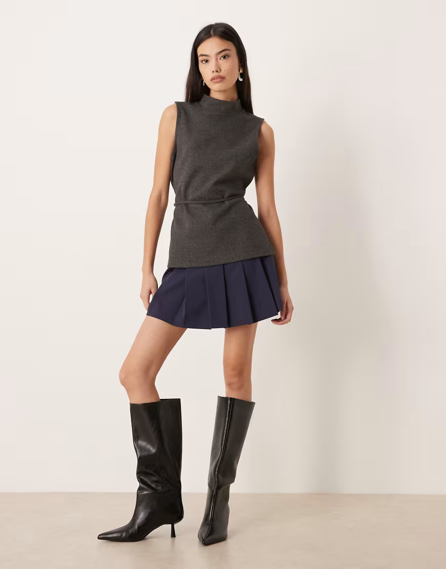 ASOS DESIGN drop waist pleated mini skirt in navy | ASOS (Global)