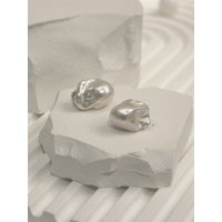 Large Baroque Pearl Ear Studs | Dainty Earrings Oversized Sterling Silver Wedding | Etsy (US)