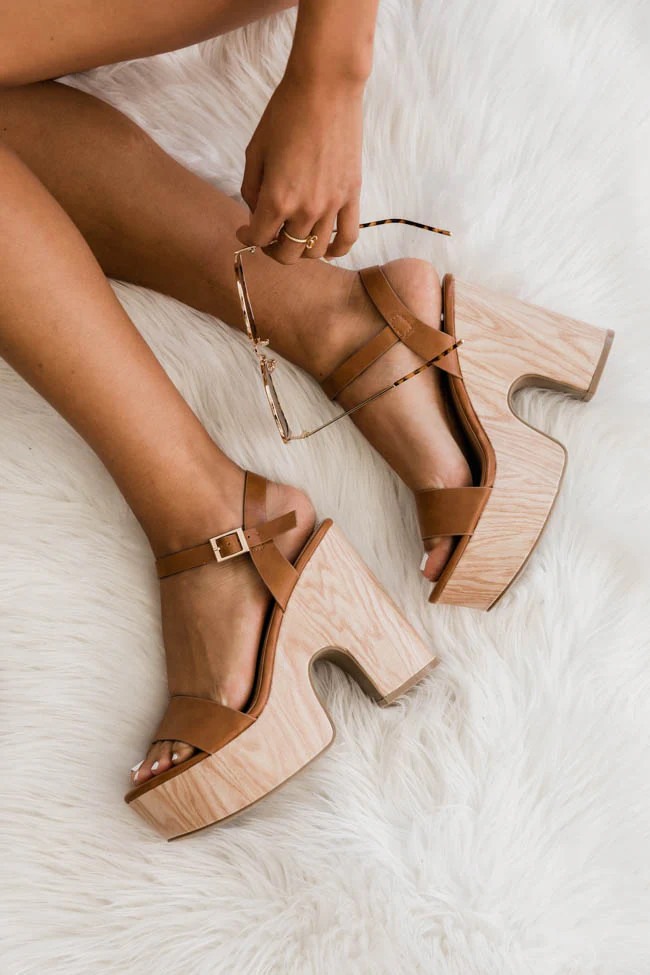 Bridget Tan Wood Block Heel | Pink Lily