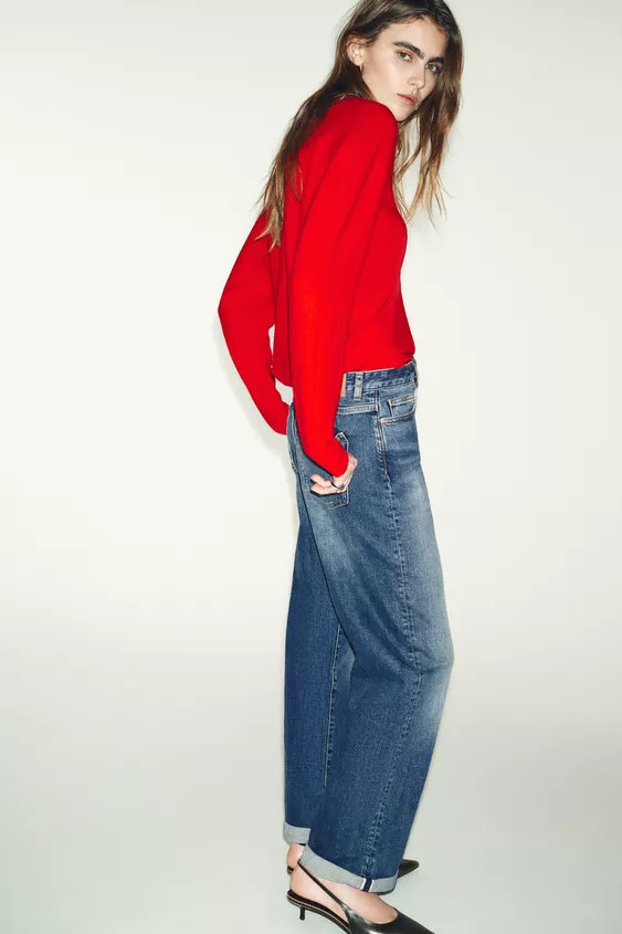 Z.07 RELAXED FIT HIGH WAISTED TURN-UP JEANS | Zara US