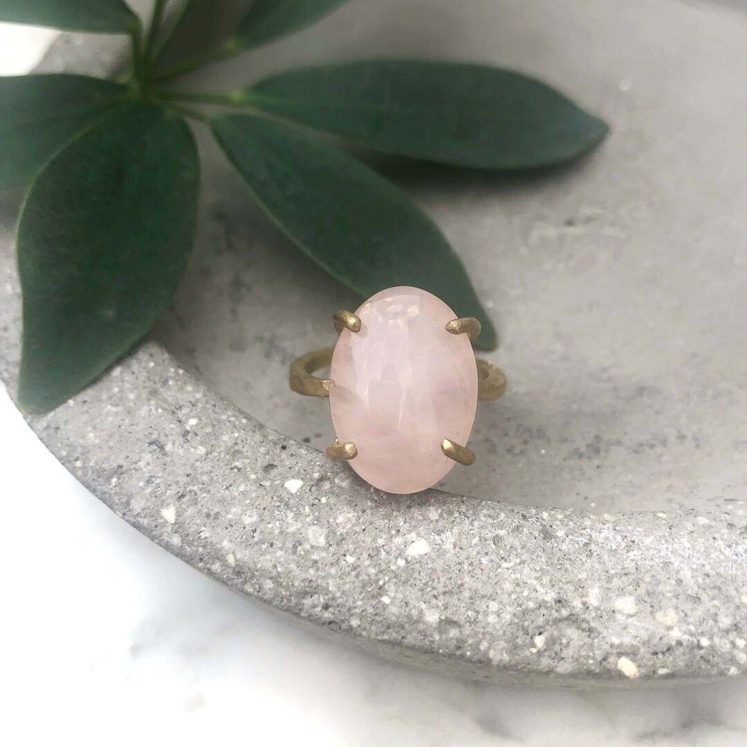 Rose Quartz Ring ~ Sizes 6 7 8 9 ~ Large Oval Soft Pink Gemstone Gold Craw Brass Setting Cocktail... | Etsy (US)