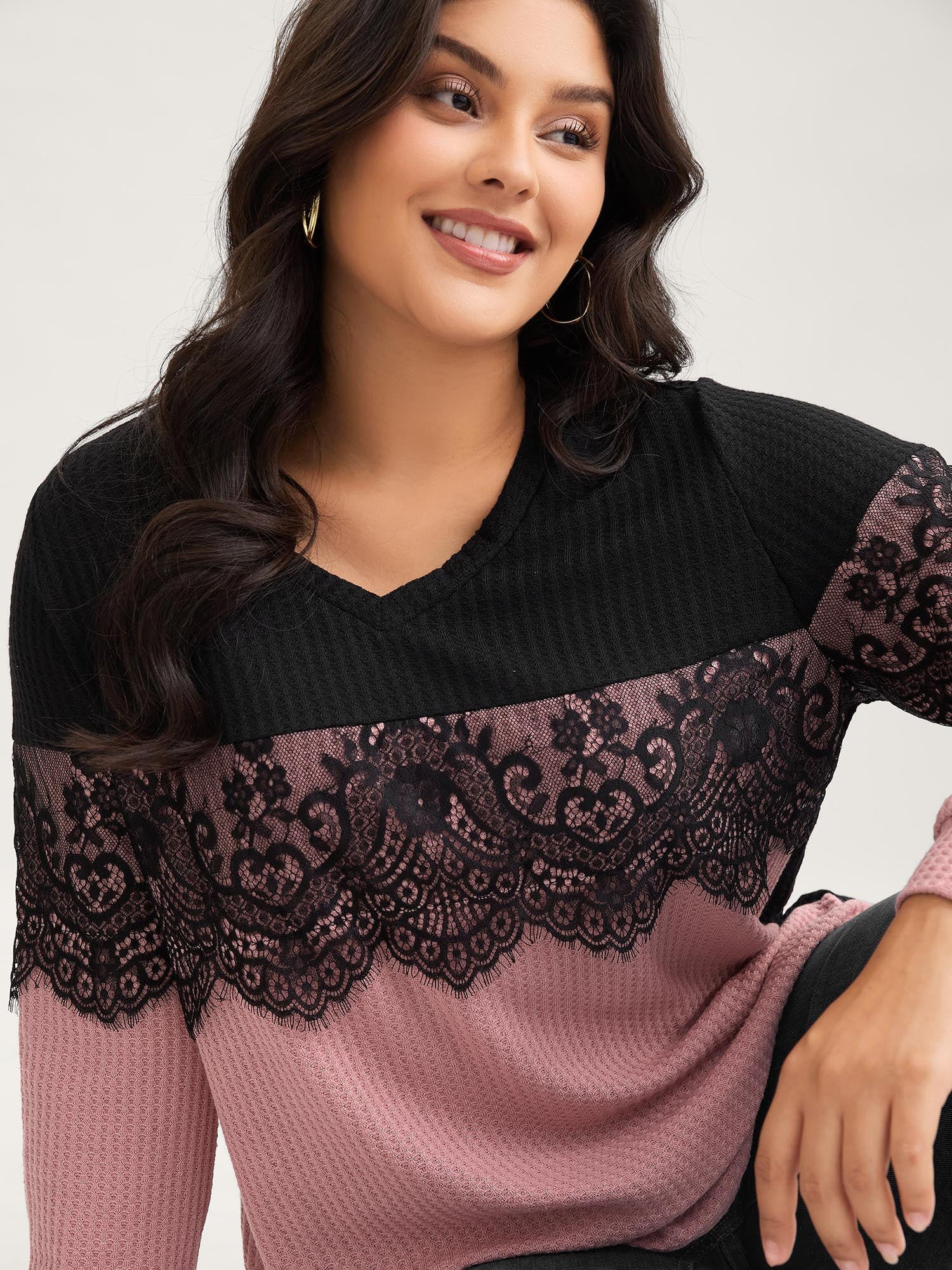 Crochet Lace Mesh Contrast Patchwork Top | Bloomchic