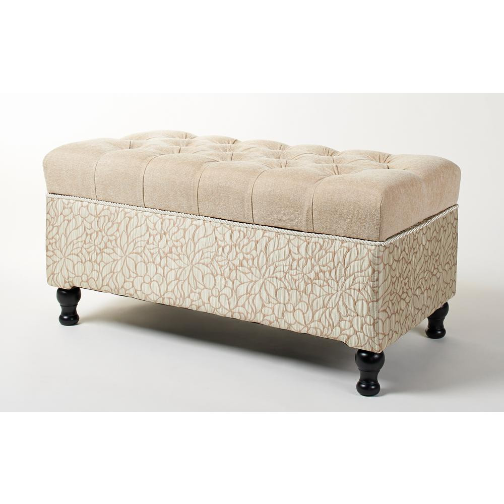 Jennifer Taylor Naomi Tufted Entryway Storage Bench Parchment, Parchment Chenille | The Home Depot