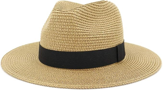Lisianthus Women Wide Brim Straw Panama Hat Fedora Beach Sun Hat UPF50+ | Amazon (US)