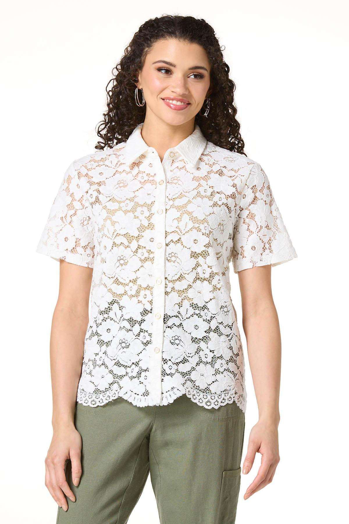 Lace Scalloped Hem Shirt | Cato Fashions